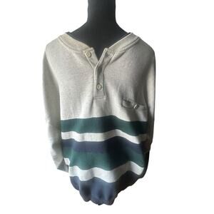 Winner Striped Long-Sleeve Henley Pullover Sweater